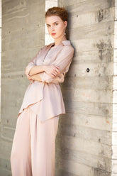 Pearl Pink Asymmetric Wrap Blouse